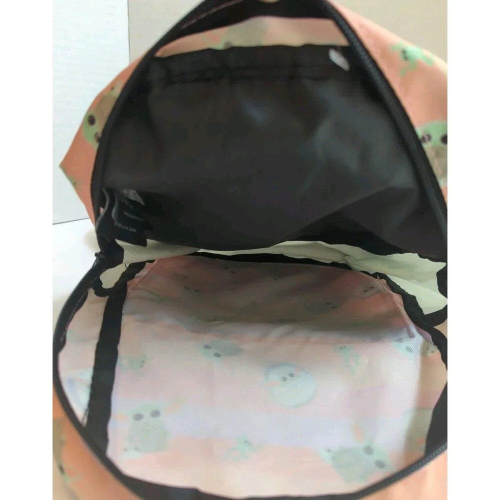STAR WARS GROGU Pink Kids Backpack Cartoon Zip Casual Mandalorian Design. 